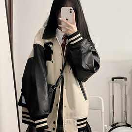 美式复古拼接棒球服女春秋季新款设计感小众日系宽松夹克外套