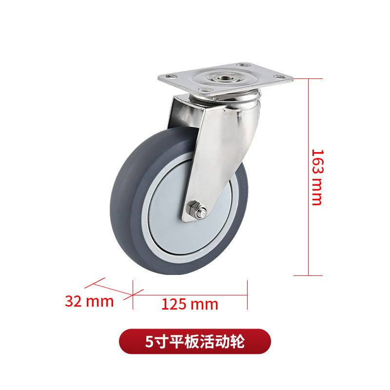Rueda Giratoria para Carrito de 2.5 Pulgadas en Acero Inoxidable Silenciosa