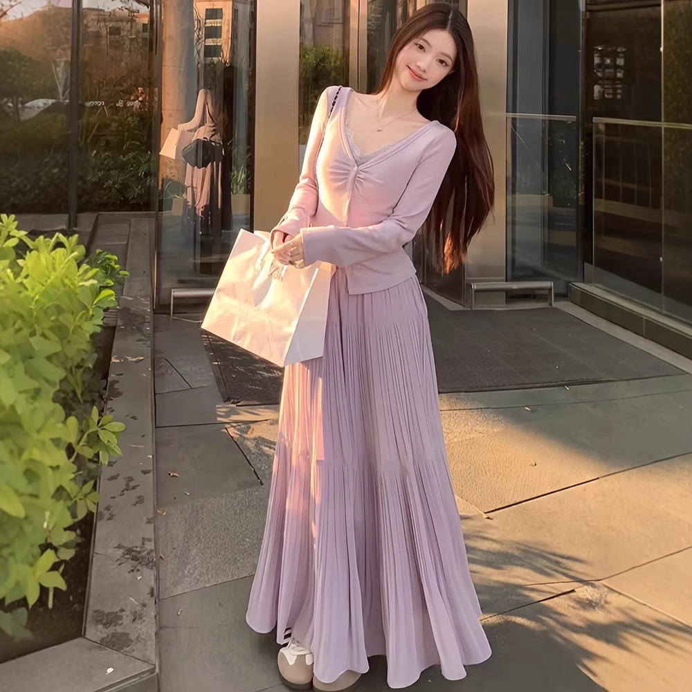 Chân váy xếp ly chữ A eo cao dáng xòe cho nữ mùa hè — Người đàn ông nhỏ màu trắng (chiều cao 150-155)