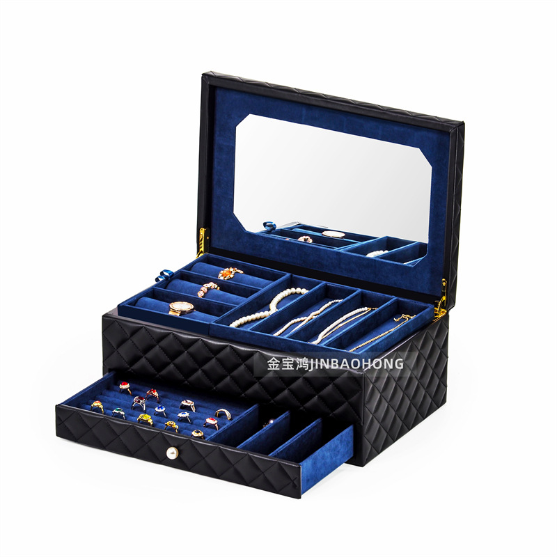2023新款高档创意PU格菱珠宝首饰包装箱戒指吊坠手链包装收纳盒