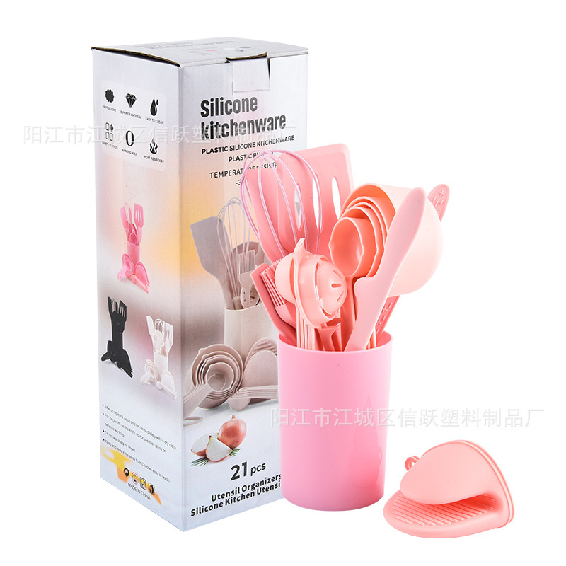 Una sola pieza de cocina de silicona para hornear 21 piezas conjuntos resistentes a altas temperaturas no pegajosos cuchillo de silicona cepillo de aceite batedor de huevos de silicona de grado alimenticio