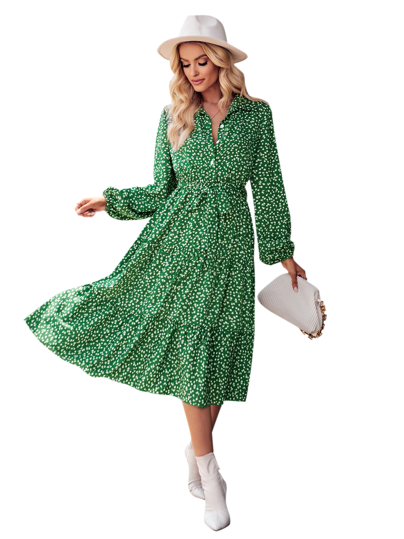 Women's lace-up slim fit lace collar printed dress main image 0