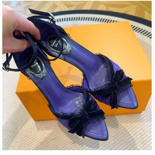 Lace Fish Mouth Sandals, Hollow Toe Slippers, Beautiful Elegant Purple Bow Sandals 2025 New Style