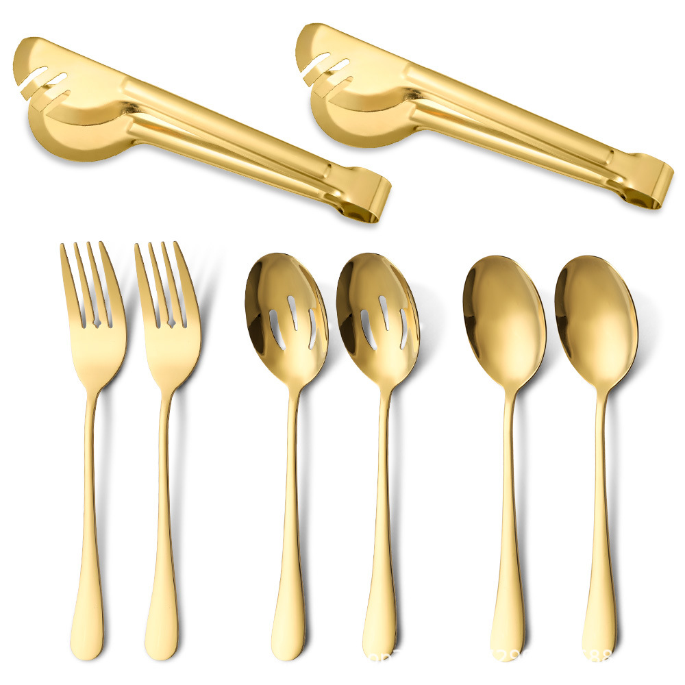 Suministro transfronterizo cuchara de tenedor de acero inoxidable Colador traje de vajilla común cuchara de servicio de clip de carne de comida multiusos