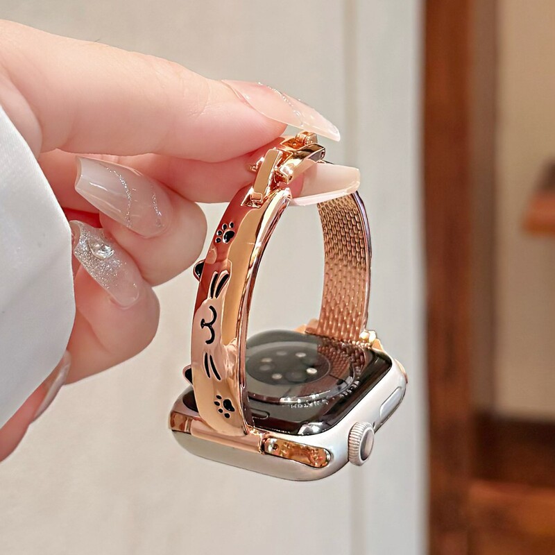 猫狗双全手镯镶钻金属表带适用S10苹果Apple watch手表iwatch腕带|undefined
