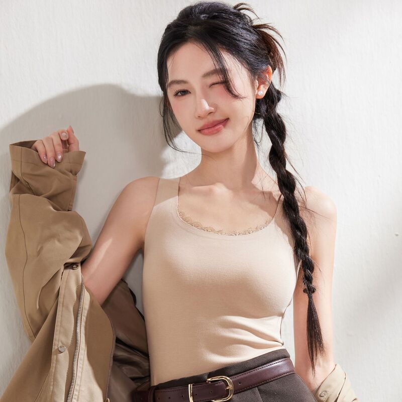 Autumn and winter thermal vest underwear for women, seamless, no need to wear a bra, integrated with fixed cups, cold-proof, heated base layer