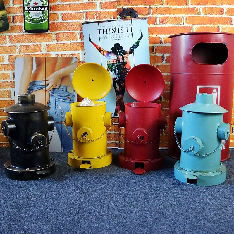 Creative trash can pedal type covered retro iron fire hydrant bar Internet cafe small size storage bucket ornaments