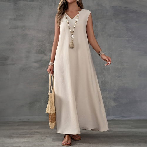 Amazon 2025 Summer European and American Women's Cross-border Women's Tank Top V-neck Side Slit One-piece Dress Elegant Long Dress