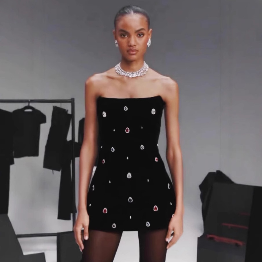 Independent Station Cross-border Luxury Color Diamond Sexy Strapless Waist Short dress Fashion Party Dinner Bandage Dress