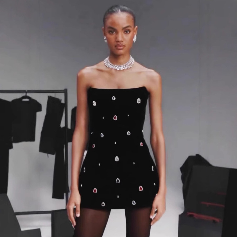 Independent Station Cross-border Luxury Color Diamond Sexy Strapless Waist Short dress Fashion Party Dinner Bandage Dress Independent Station Cross-border Luxury Color Diamond Sexy Strapless Waist Short dress Fashion Party Dinner Bandage Dress