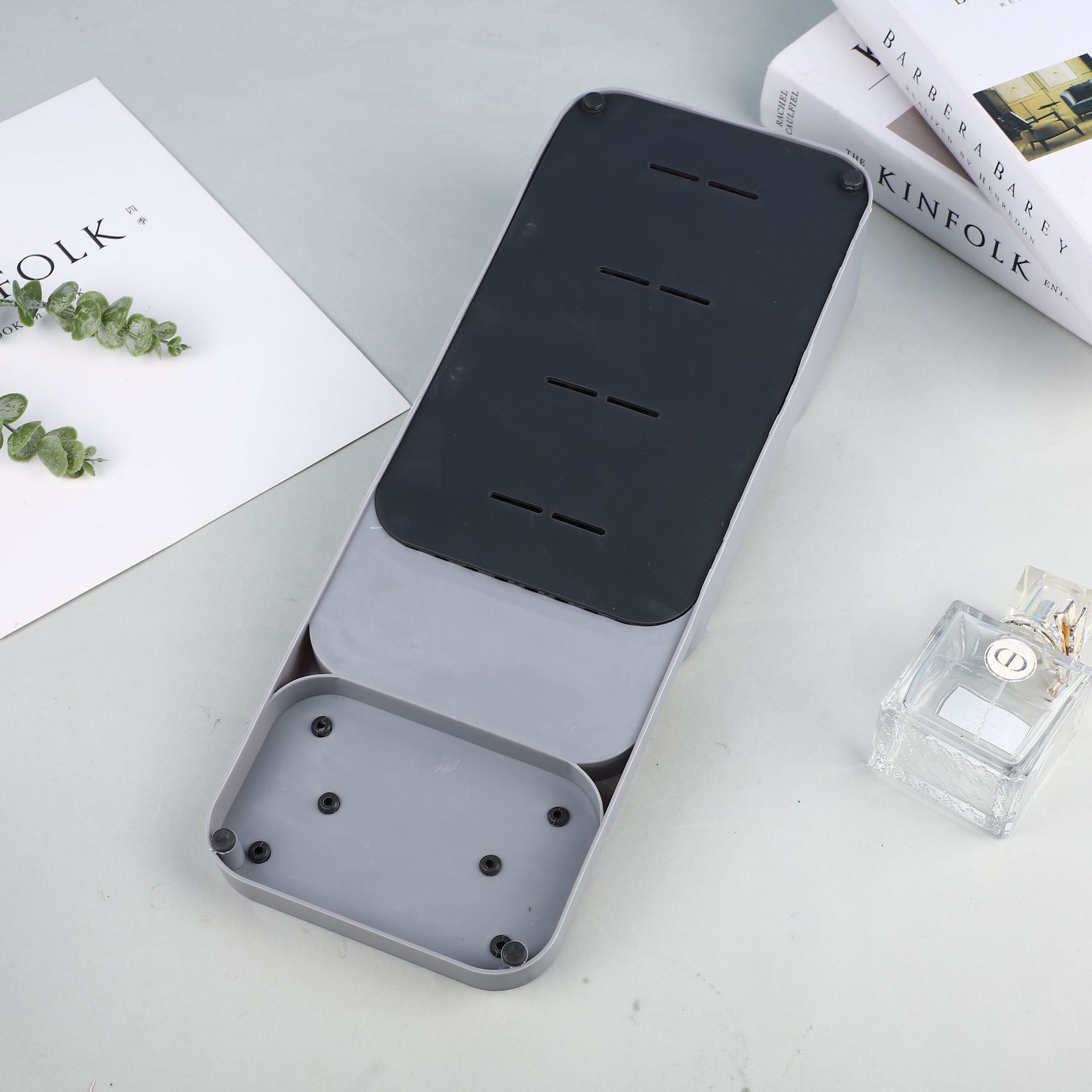 Cuchillo caja de almacenamiento de drenaje rápido ventilación transpirable cocina hogar cuchillo titular incorporado partición cajón caja de plástico