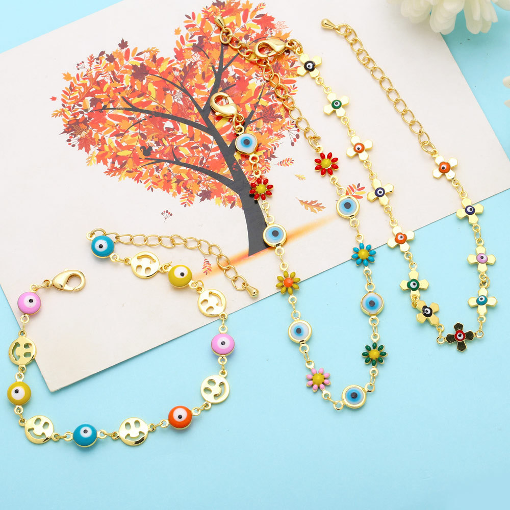 Bohemian Devilu0027S Eye Flower Copper Enamel Plating Inlay Resin Bracelets 1 Piece