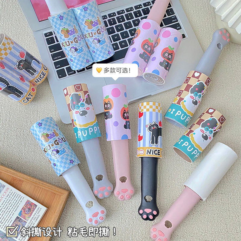 ペット猫爪粘毛器ローラー引き裂き式粘着紙衣類除塵ロール紙服粘毛猫吸毛器|undefined