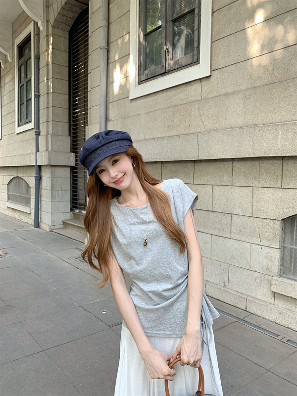 温柔风黄色设计感系带短袖T恤女装2025新款夏季气质显瘦百搭上衣|undefined
