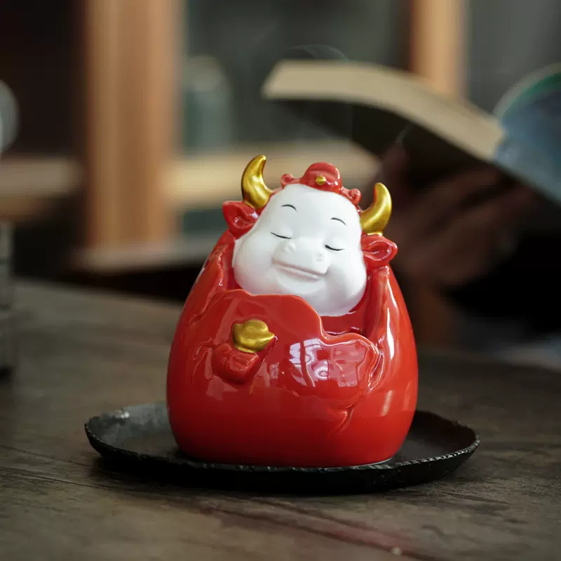 创意陶瓷香薰炉盘香炉家用室内熏香炉香道香座盘香托福牛可爱摆件