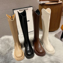 不过膝女长筒靴2025年新款秋冬季百搭白色厚底增高靴子高筒骑士靴
