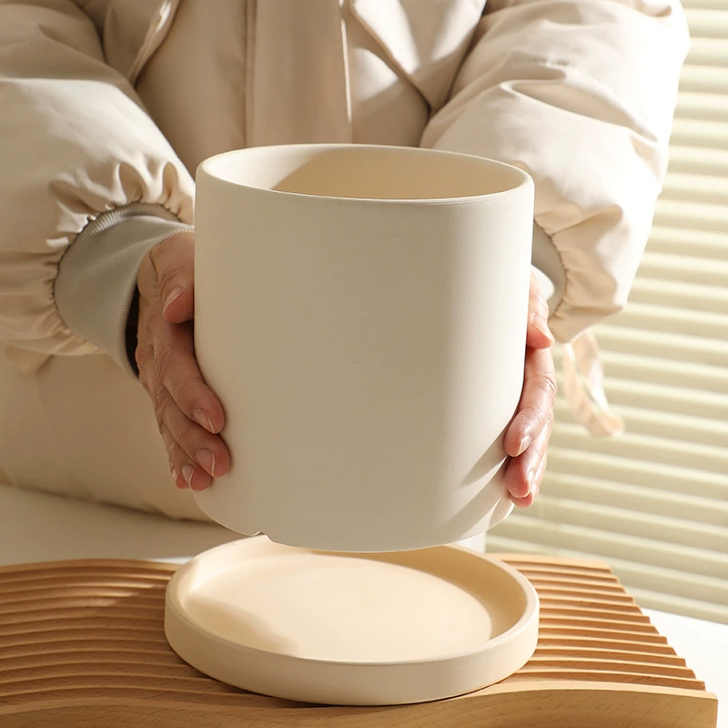 Простой простой обожженный керамический цветочный горшок зеленый луо мясо горшок белый грубый глиняной горшок орхидея большой калибр с подносом