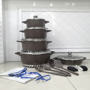 17Pcs Set Marble Italian 17-Piece Aluminum Pot Marble Soup Pot Kitchenware Set Medical Rice Stone Aluminum Pot Set