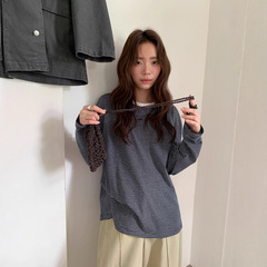 广州十三行2025秋韩系休闲风圆领套头长袖休闲打底针织T恤女02835