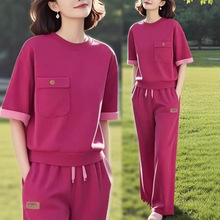 一整套ootd穿搭减龄夏季新款大方得体气质短袖休闲两件套装女欧美