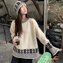 韩国正品~Low classic费尔岛复古菱格纹毛衣女秋冬慵懒风针织衫