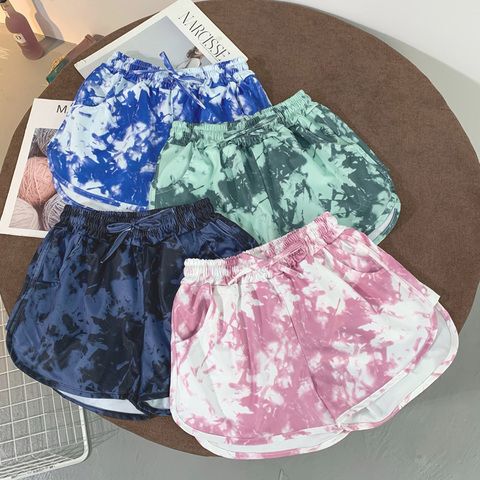 Cross-Border Summer Beach Shorts Women's New Retro Washed Tie-Dye Printed Casual Shorts Large Size Sports Hot Pants