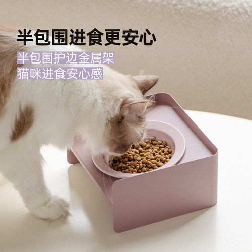 Ceramic pet cat bowl, cat and dog bowl, cervical vertebra protection, anti-overturn drinking bowl, grain basin, elevated foot, inclined frame, inclined mouth bowl