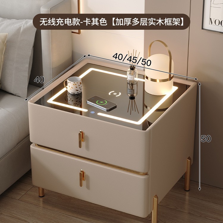 Mesita de noche minimalista moderna 2024 nuevo estilo lujo ligero sensación de alta gama dormitorio madera maciza pequeño gabinete de almacenamiento de cabecera inteligente