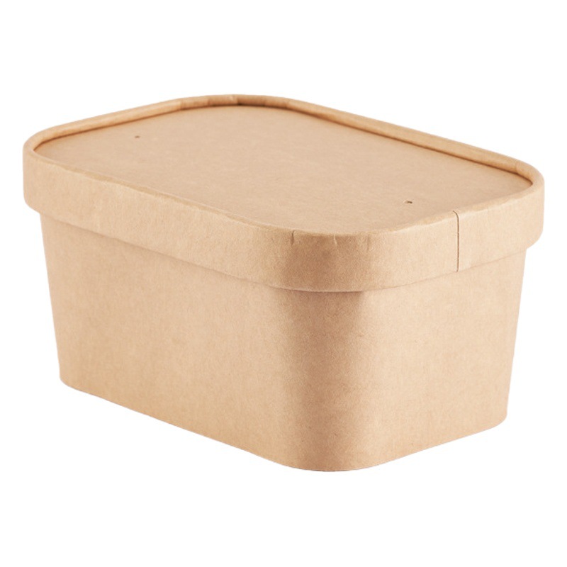 Disposable Kraft Paper Rice Bowl Packaging Box, Food-Grade Household Microwaveable Lunch Box, Sushi Picnic Fruit Box