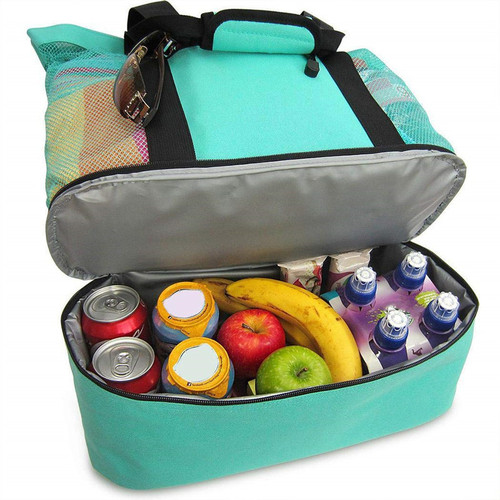 Outdoor travel picnic bag, beach thermal insulation and fresh-keeping ice bag, mesh beach bag, creative multi-functional ice bag
