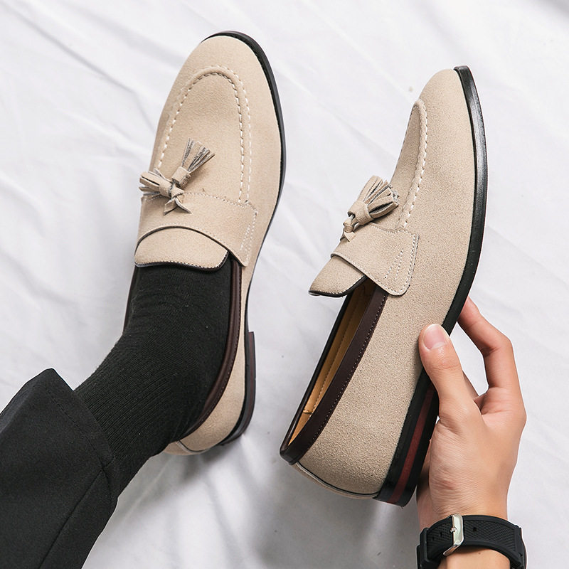 Giày lười nam da lộn phong cách Anh Quốc, độn đế tăng chiều cao, tua rua, dễ xỏ — 0928 màu be (kiểu tăng chiều cao), 0928 màu be lạc đà, 0928 màu nâu (kiểu tăng chiều cao), 0928 màu đen