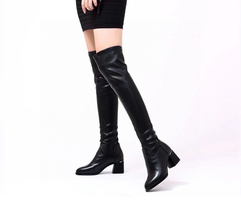 New fall/winter back zipper thigh-high boot layer cowhide pointed heels boot_voghion.com
