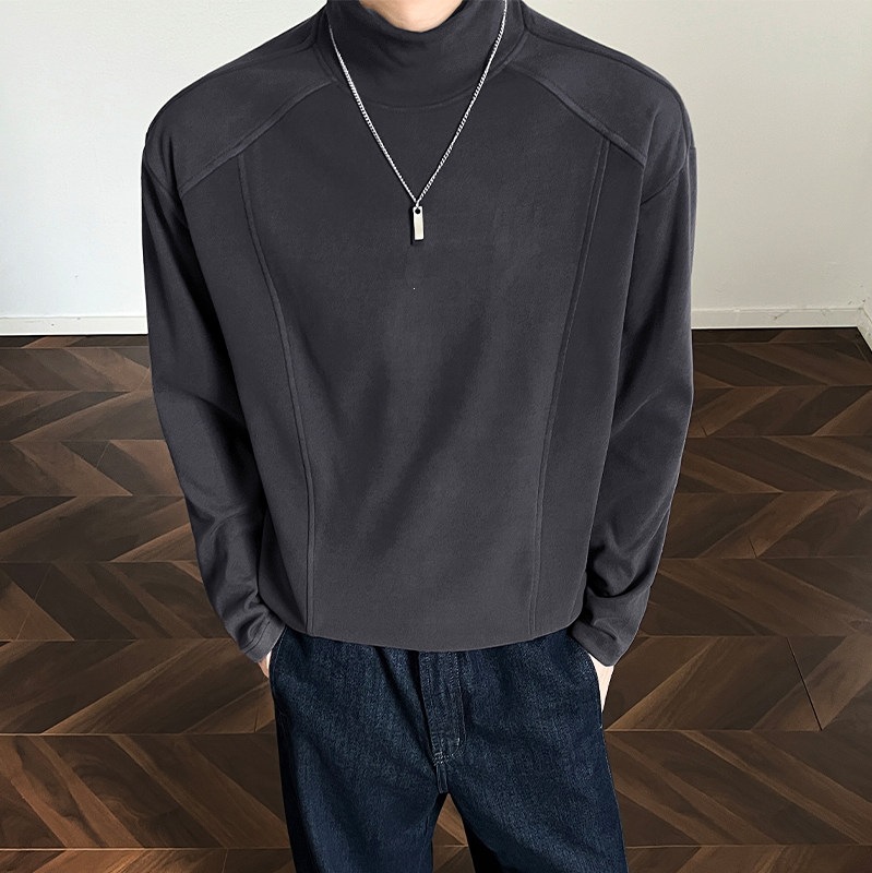 2026 Hot Selling German Fleece Spring Style Structured Long-Sleeved Base Shirt for Men, Versatile Solid Color