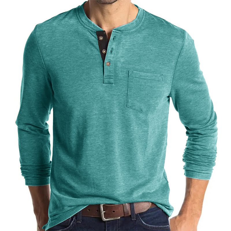 Amazon hombres europeos y americanos de manga larga de cuello redondo Camiseta de los hombres camisa de fondo Comercio exterior de los hombres camiseta Henry cuello superior