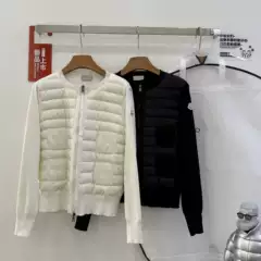 M's 25Ss Spring & Fall Women's Lightweight Round Neck Sweater Spliced down Jacket 90 White Goose down Slim Casual Jacket