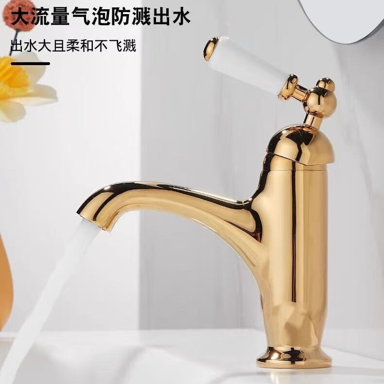French-Style Vintage Alloy Single-Handle Basin Faucet, European-Style Washbasin Bathroom Cabinet with Ceramic Handle, Hot and Cold Washbasin French-Style Vintage Alloy Single-Handle Basin Faucet, European-Style Washbasin Bathroom Cabinet with Ceramic Handle, Hot and Cold Washbasin