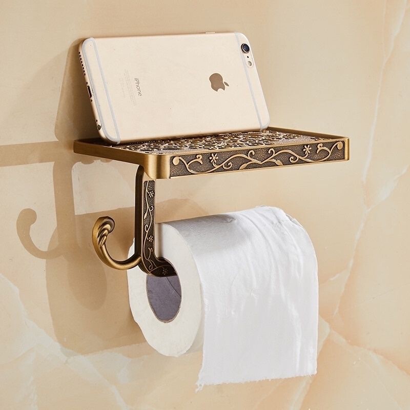 European-Style Toilet and Bathroom Phone Holder, Storage Rack, Antique Carved Space Aluminum Toilet Paper Roll Holder