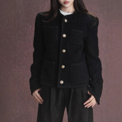 avenement/金属扣小香/重工高级感羊毛编织粗花呢夹棉外套上衣女