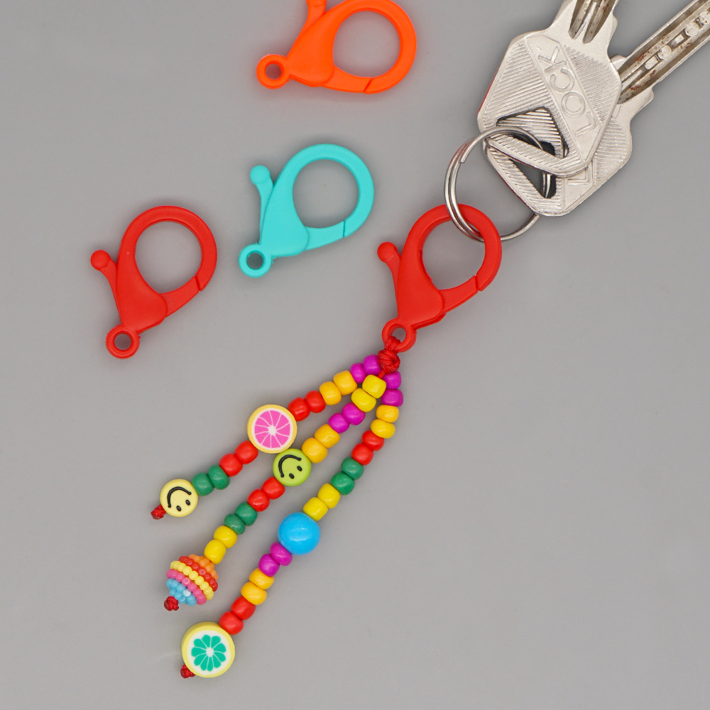 new niche design Bohemian rainbow glass beads smiley keychain bag small pendantpicture3