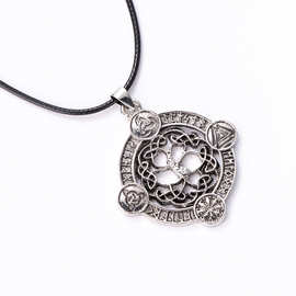 Temu热卖欧美男士维京饰品北欧风吊坠生命之树加绳子款项链