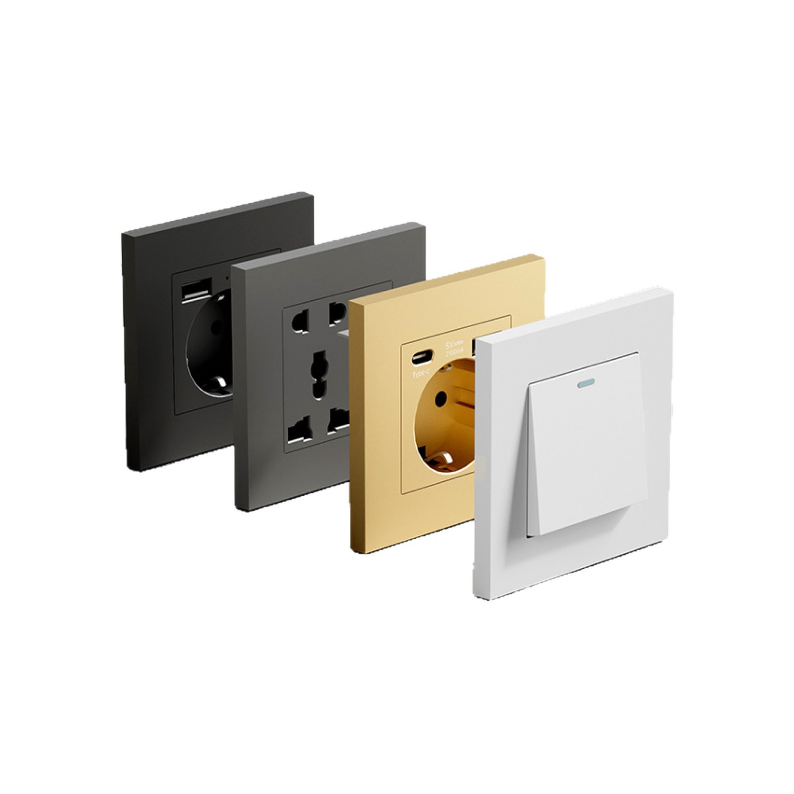 Interruptor de pared de borde de oro británico enchufe de plástico PC multifuncional 86 interruptor de cocina USBTypeC carga rápida