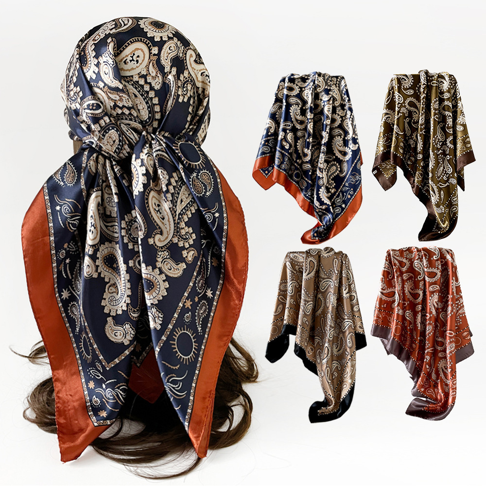 Bufanda de satén con estampado de anacardos de 90 cm para mujer, chal cuadrado grande, accesorio de moda para la cabeza._voghion.com