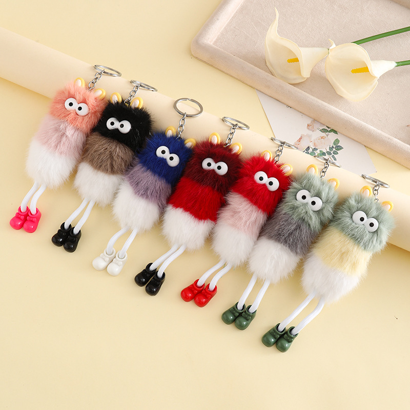 新款长条仿水貂毛小兔穿鞋挂件包包配饰可爱汽车钥匙扣萌DIY配饰
