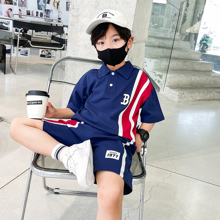 7211 Traje de verano para niños 2025 nueva ropa para niños, ropa delgada, camiseta de manga corta POLO de dos piezas 3