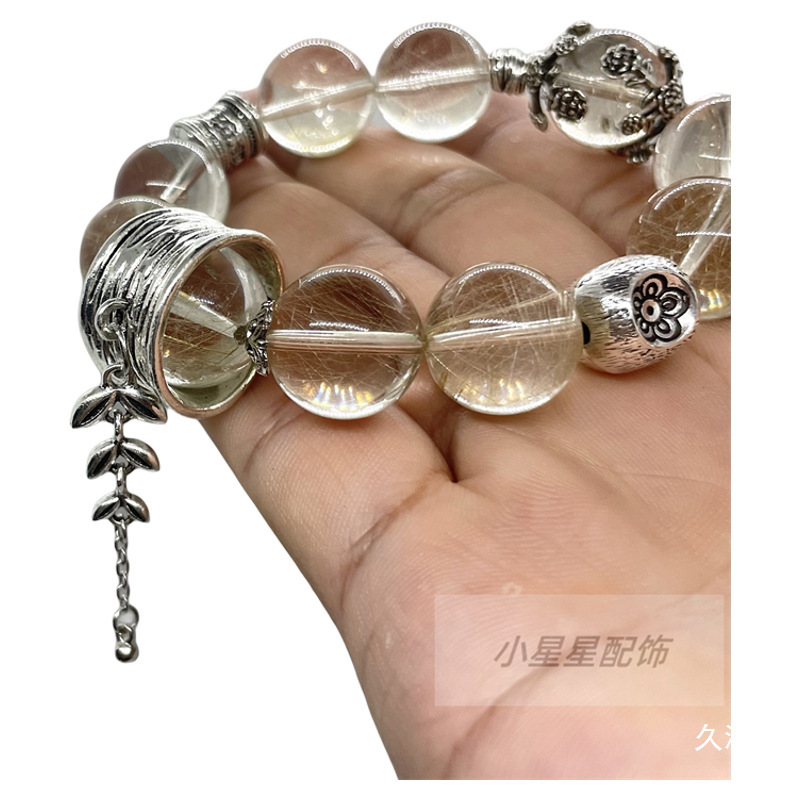 水晶配饰复古合金仿银做旧工艺古典开口戒指树叶流苏提溜配件|undefined