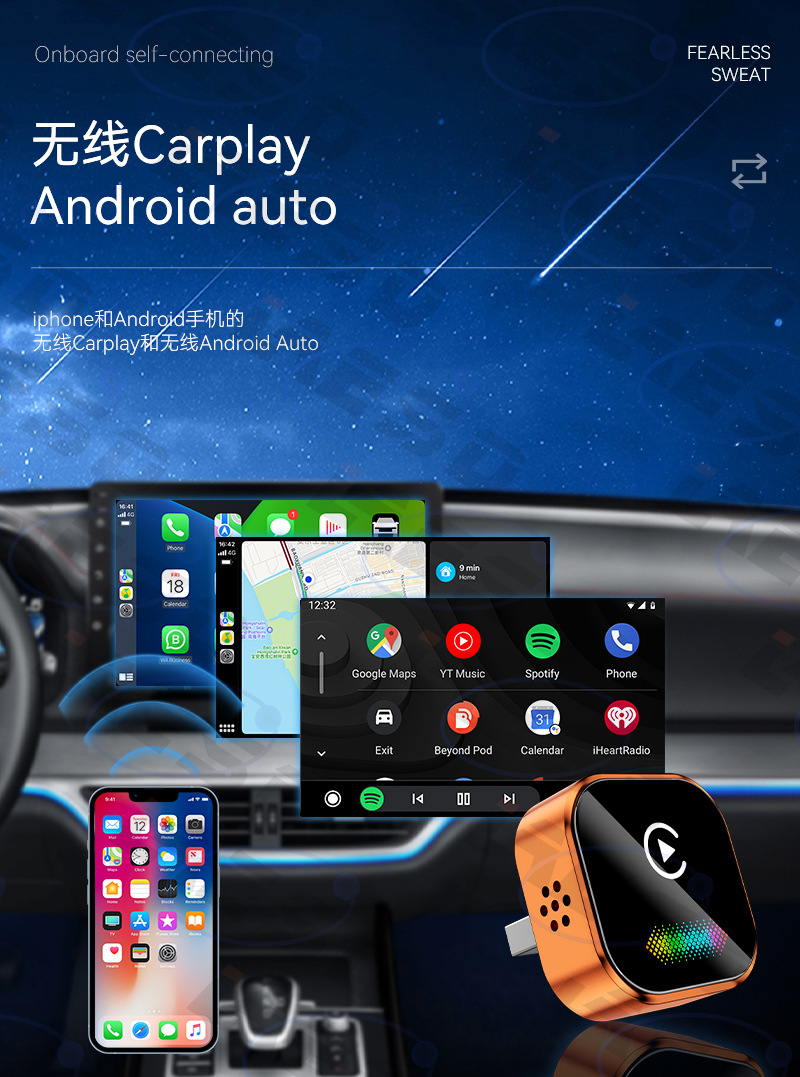 2026 New Upgraded Carplay Wireless Box with Breathing Colorful Lights Smart Android Autocarplay Box