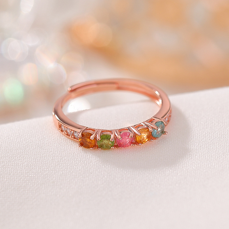 Vòng tay bạc S925 đính hạt tourmaline màu sắc, thiết kế hạt nai bạc phong thủy — Một mảnh (tourmaline màu ngẫu nhiên)