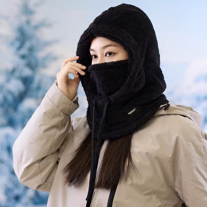 帽子女围脖面罩一体冬季防寒骑车防风帽毛绒护耳包头帽保暖套头帽|undefined