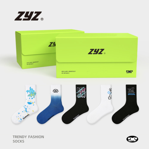 zyz men's sports socks street letter graffiti mid-calf basketball socks sweat-absorbent breathable combed cotton socks men's wholesale