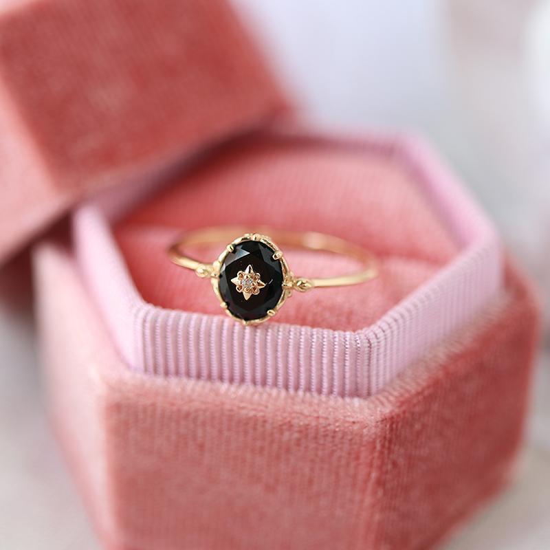 Japanese Style Hot-Selling Akado Same Style Inlaid Anti-Black Agate Ring for Women Ins Accessible Luxury Retro Niche Open Ring